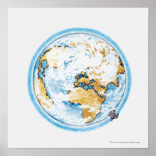 Illustration of satellite orbiting the Earth Poster (Front)