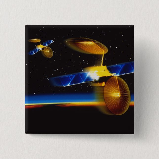 Illustration of satellites over Earth's horizon Button (Front)