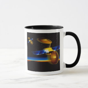Illustration of satellites over Earth's horizon Mug