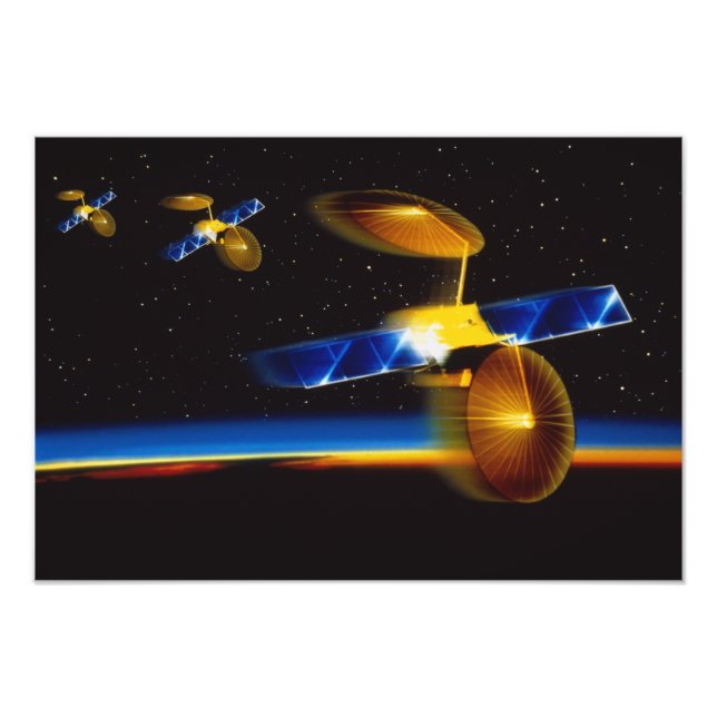 Illustration of satellites over Earth's horizon Photo Print (Front)