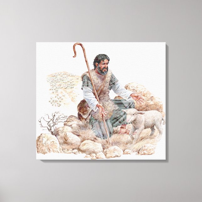 Illustration of shepherd finding his lost sheep canvas print (Front)