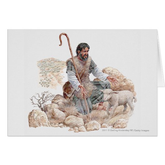 Illustration of shepherd finding his lost sheep cards (Front Horizontal)