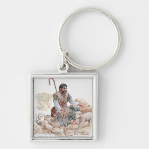 Illustration of shepherd finding his lost sheep keychain