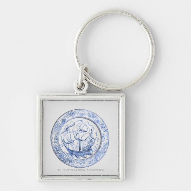 Illustration of ship on 16th century Iznik plate Keychain (Front)