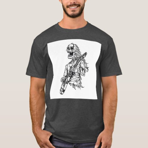 Illustration of skeleton playing guitar T_Shirt