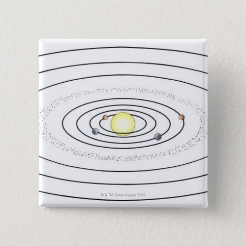Illustration of solar system showing planets pinback button