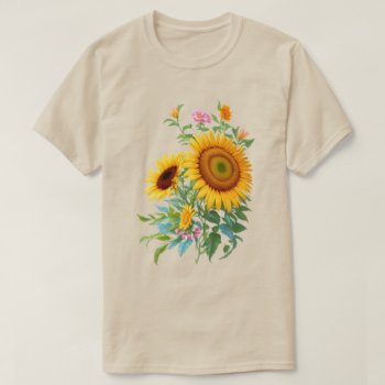Illustration Of Sunflower Bouquet Floral Botanical T-shirt by TailoredType at Zazzle