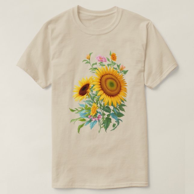 Illustration of Sunflower Bouquet Floral Botanical T-Shirt (Design Front)
