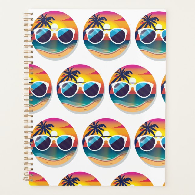 Illustration of Sunset Beach with Sunglasses Planner (Front)