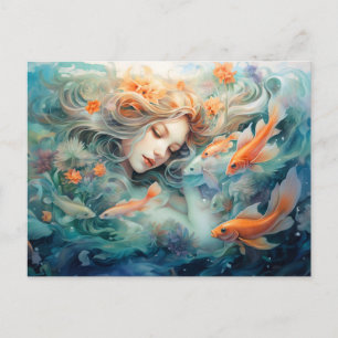 Illustration of the Pisces Zodiac Sign Postcard