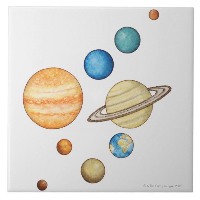 Illustration of the planets of the solar system ceramic tile (Front)