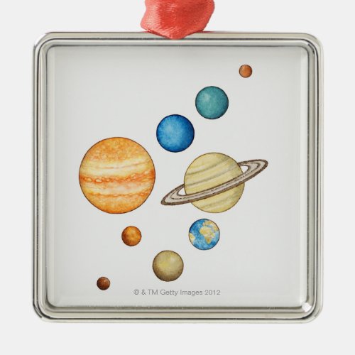 Illustration of the planets of the solar system metal ornament
