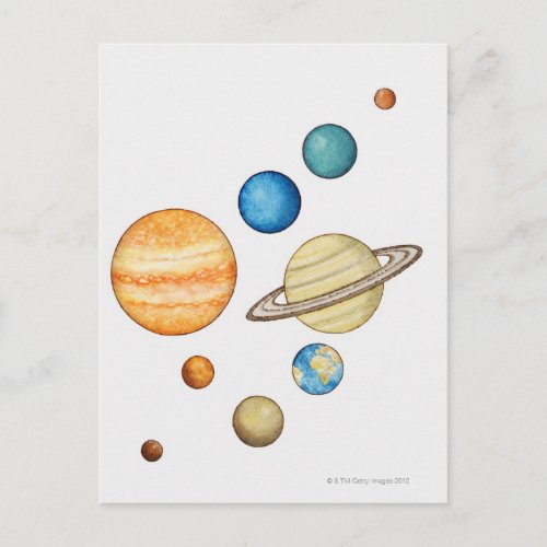 Illustration of the planets of the solar system postcard