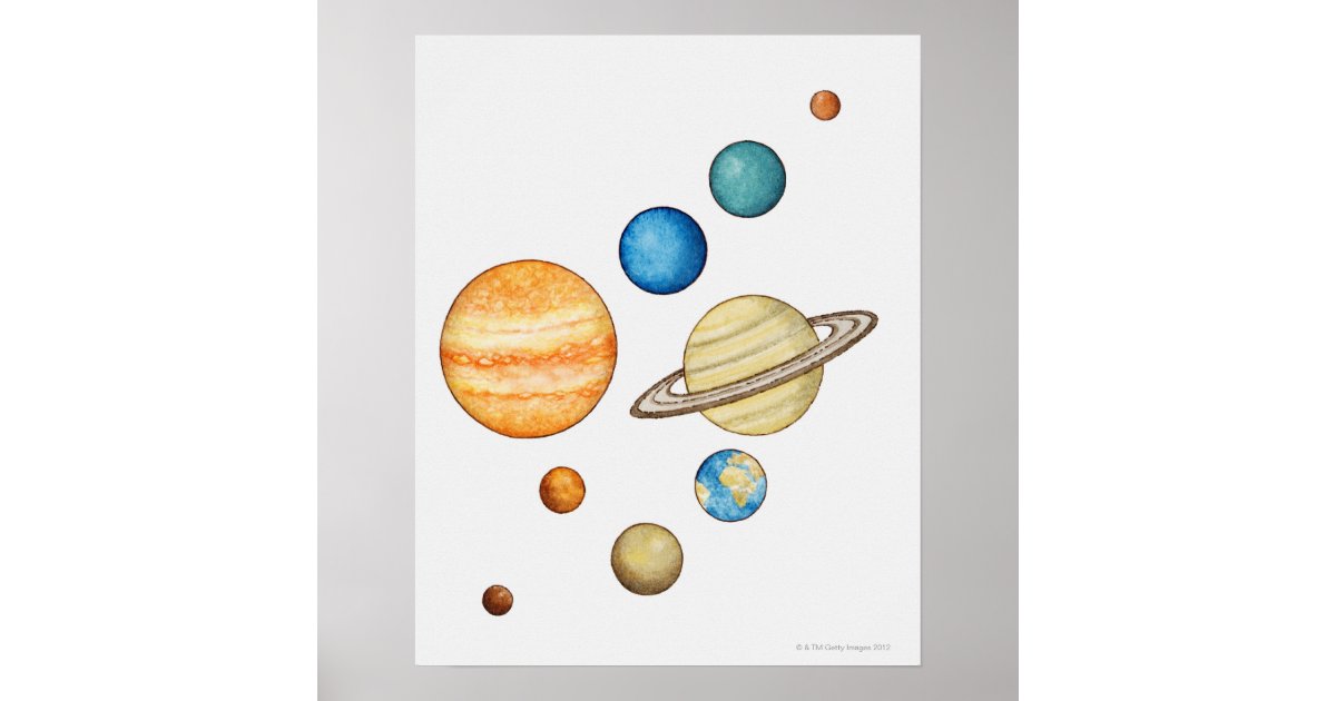 Illustration of the planets of the solar system poster | Zazzle
