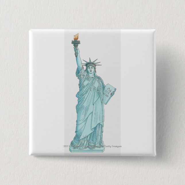 Illustration of the Statue of Liberty Pinback Button (Front)