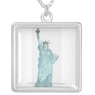 Illustration of the Statue of Liberty Silver Plated Necklace