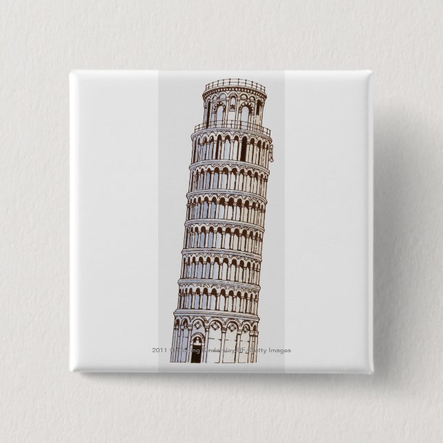 Illustration of the Tower of Pisa Pinback Button (Front)