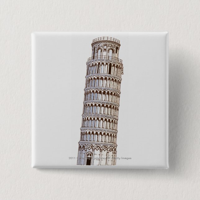 Illustration of the Tower of Pisa Pinback Button (Front)