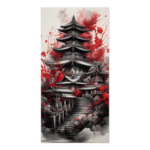 Illustration Of Traditional Japanese Architecture Poster