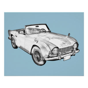 Illustration Of Triumph Tr4 Sports Car Poster