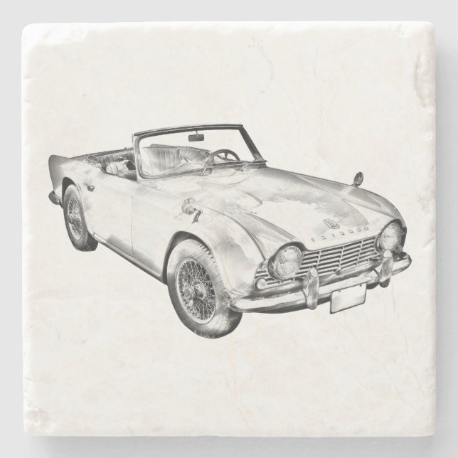 Illustration Of Triumph Tr4 Sports Car Stone Coaster (Front)