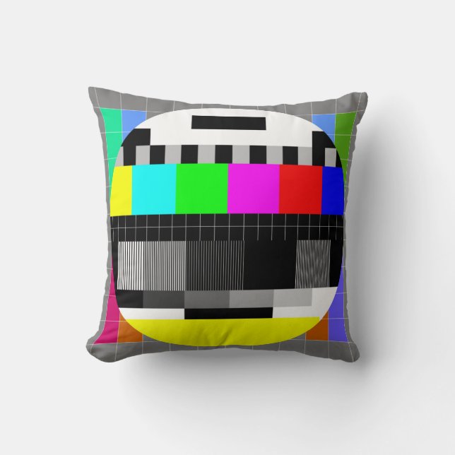 illustration of tv no signal back in retro style.  throw pillow (Front)