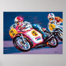 Illustration of two motor racer poster