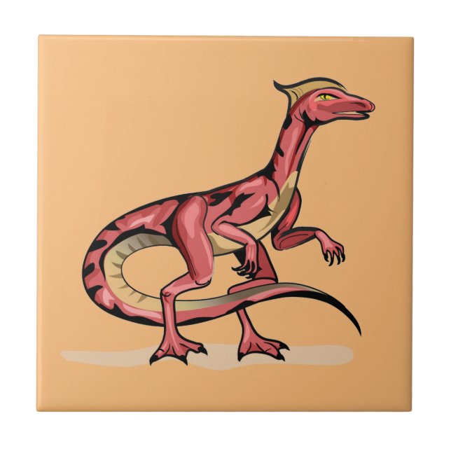 Illustration Of Velociraptor. Ceramic Tile (Front)