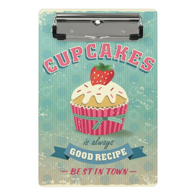 Illustration of vintage cupcakes sign mini clipboard (Front)
