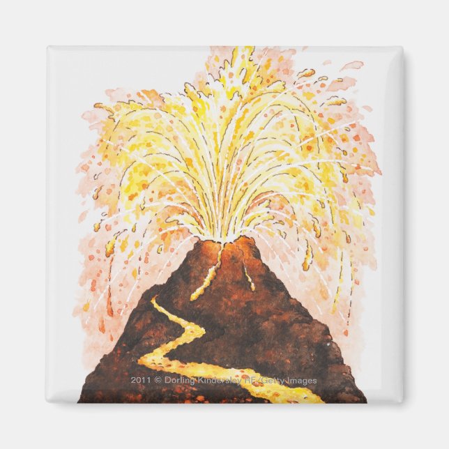 Illustration of volcano erupting magnet (Front)