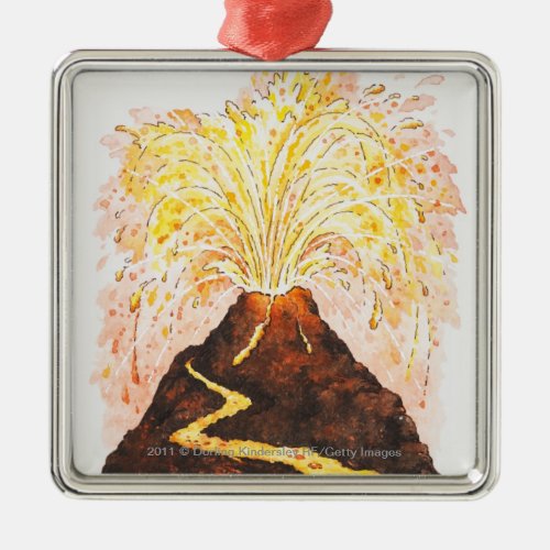 Illustration of volcano erupting metal ornament