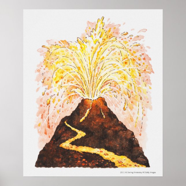 Illustration of volcano erupting poster (Front)