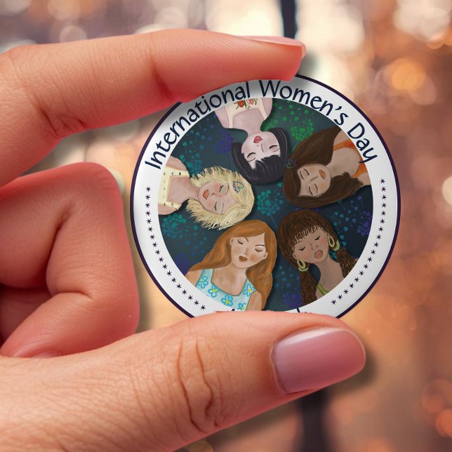 Illustration of Women Celebrating diversity IWD Button (Illustration of Women Celebrating diversity IWD Button)
