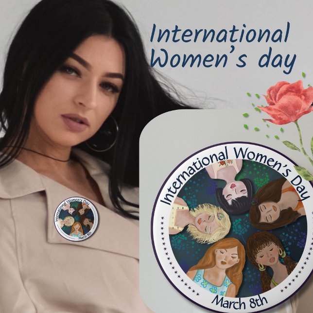 Illustration of Women Celebrating diversity IWD Button (Illustration of Women Celebrating diversity IWD Button)
