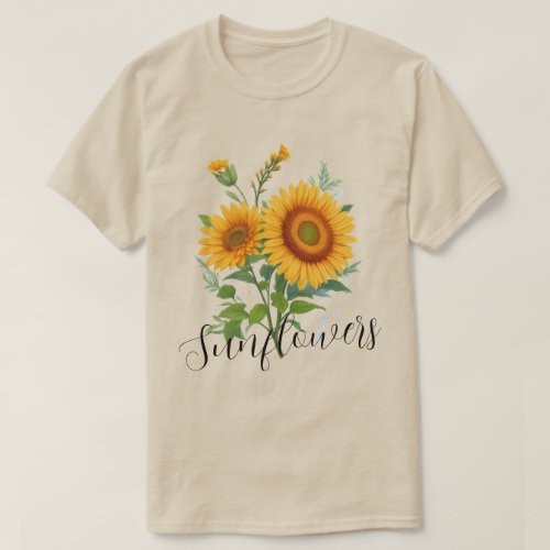 Illustration of Yellow Sunflowers Floral Botanical T_Shirt