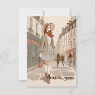 Illustration Paris Girl Delicate Pastel Thank you Card
