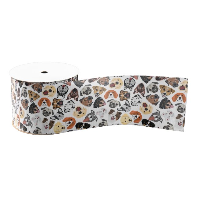 Illustration Pattern sweet Domestic Dogs Grosgrain Ribbon (Spool)