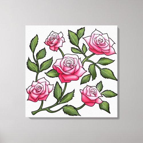 Illustration Pink Rose Floral Canvas Print
