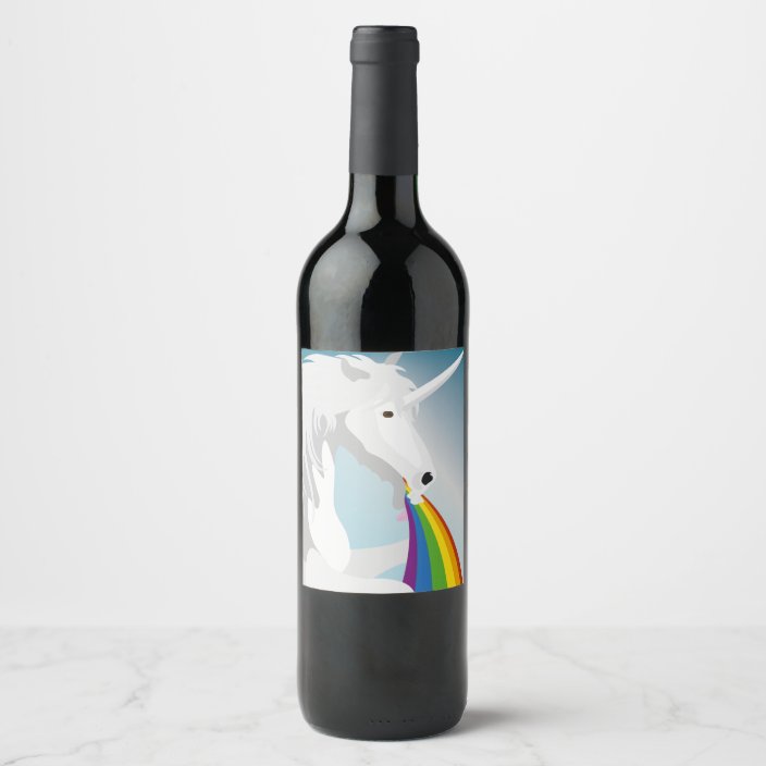 Illustration puking Unicorns Wine Label