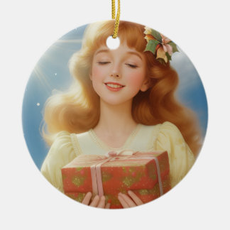 Illustration rétro de Noël Ceramic Ornament