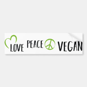 Illustration retro love, peace, vegan bumper sticker