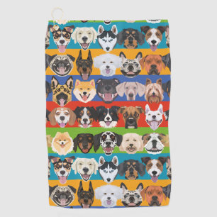 Illustration seamless pattern colorful dogs golf towel