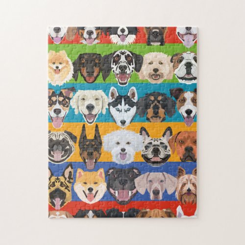 Illustration seamless pattern colorful dogs jigsaw puzzle