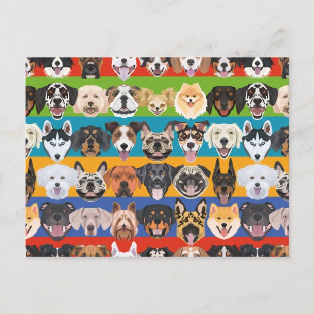 Illustration seamless pattern colorful dogs postcard (Front)