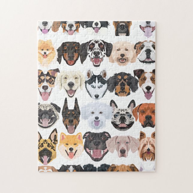 Illustration seamless pattern happy dogs jigsaw puzzle (Vertical)