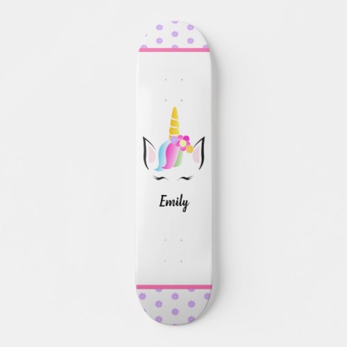 Illustration Unicorn Crown Girl Name Pink Purple Skateboard