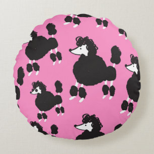 Illustration vintage french poodle seamless patter round pillow