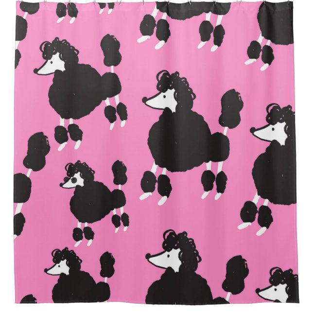 Illustration vintage french poodle seamless patter shower curtain (Front)