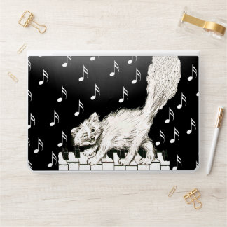 Illustration White Winking Cat Walking On Piano HP Laptop Skin