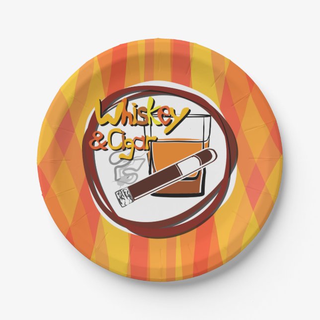 Illustration Wiskey and Cigar Paper Plates (Front)